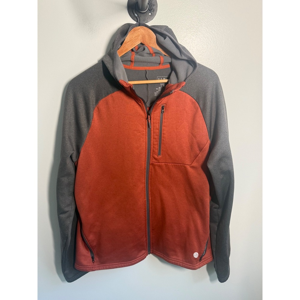 LL Bean Mens Bounder Fleece Hoodie Full Zip Jacket Rust Gray 515094 Large L REG
